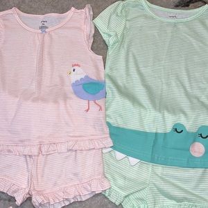 2 Little Girls matching tops and shorts 5t